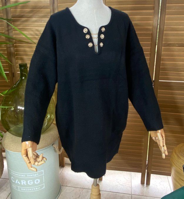 Pull long noir bourons bijoux dorés du 38 au 46/48
