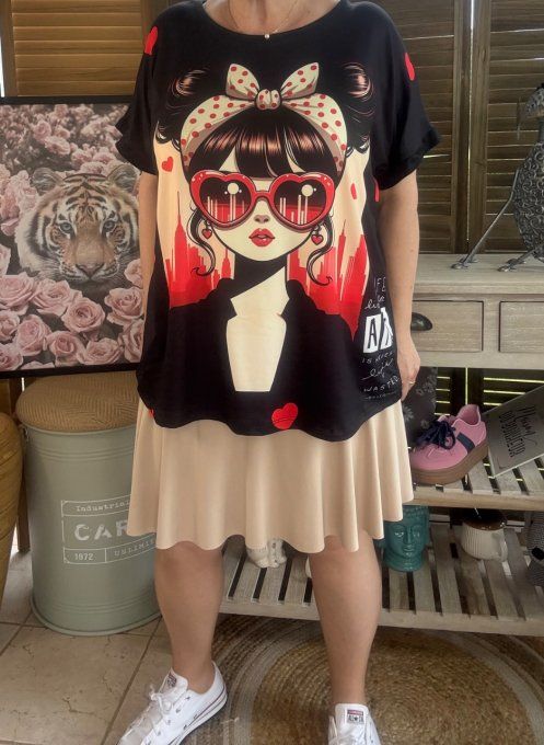 Top ample noir Fashion Woman in Red du 38 au 48/50  