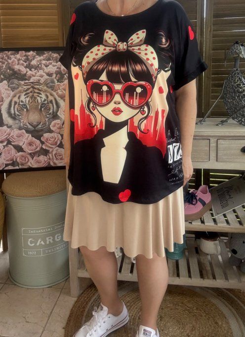 Top ample noir Fashion Woman in Red du 38 au 48/50  