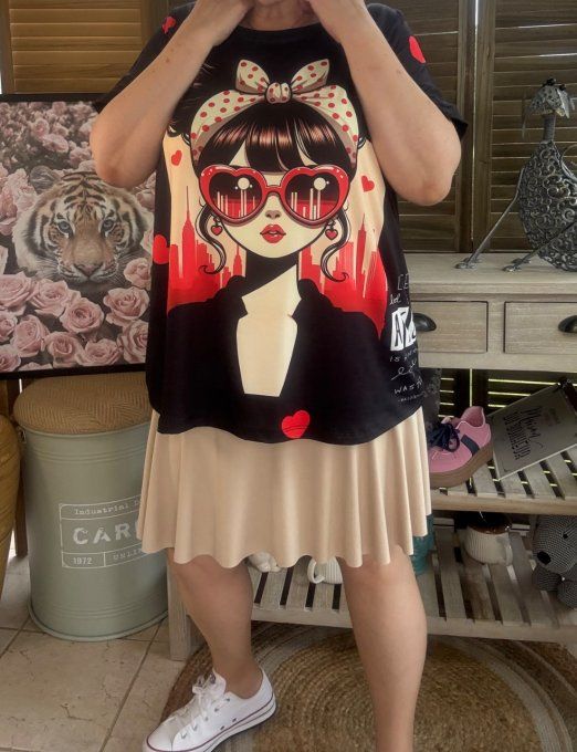 Top ample noir Fashion Woman in Red du 38 au 48/50  