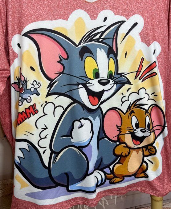 Tunique corail abricoté manches longues Tom et Jerry Looney Tunes du 40 au 50/52 