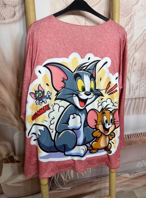 Tunique corail abricoté manches longues Tom et Jerry Looney Tunes du 40 au 50/52 