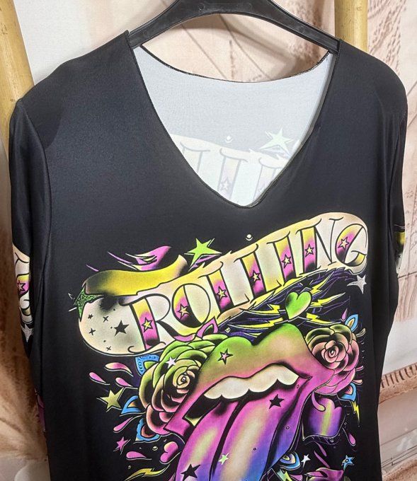 Tunique noire manches longues The Rolling Stones Pink Girls du 40 au 50/52 