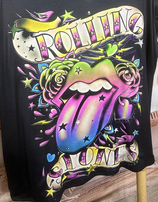 Tunique noire manches longues The Rolling Stones Pink Girls du 40 au 50/52 