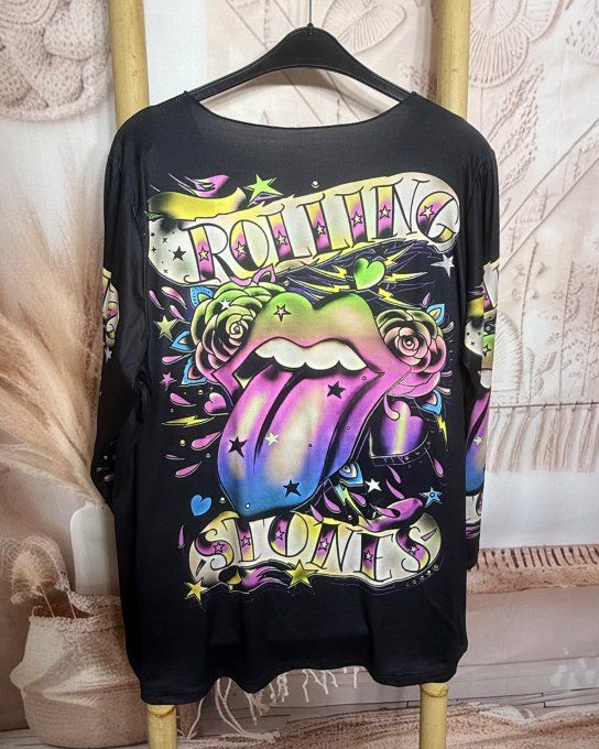 Tunique noire manches longues The Rolling Stones Pink Girls du 40 au 50/52 