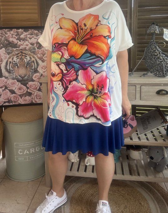 Top ample blanc Les Fleurs exotiques du 38 au 48/50