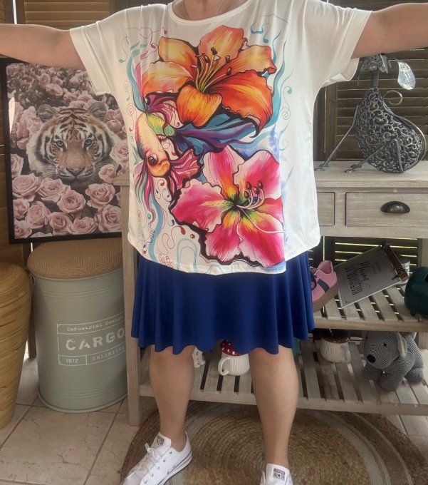 Top ample blanc Les Fleurs exotiques du 38 au 48/50