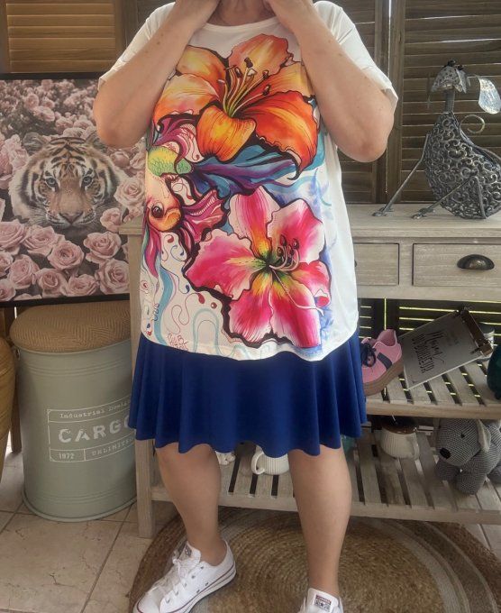 Top ample blanc Les Fleurs exotiques du 38 au 48/50
