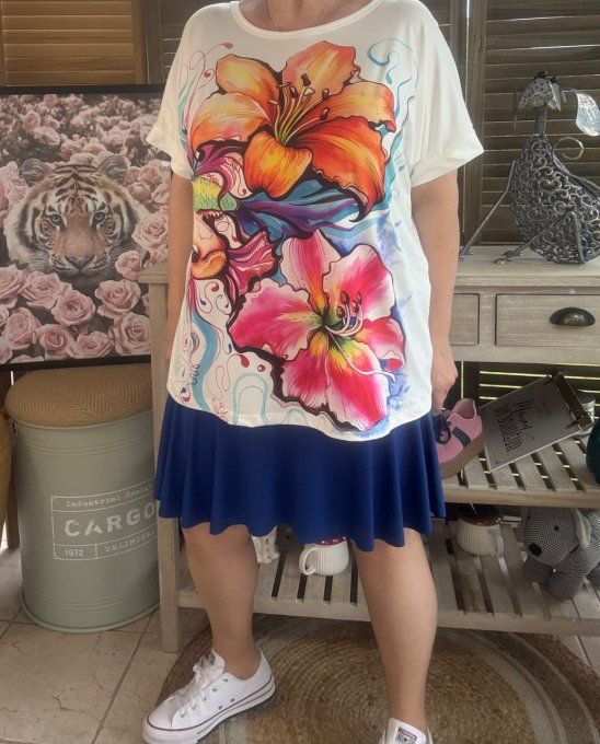 Top ample blanc Les Fleurs exotiques du 38 au 48/50