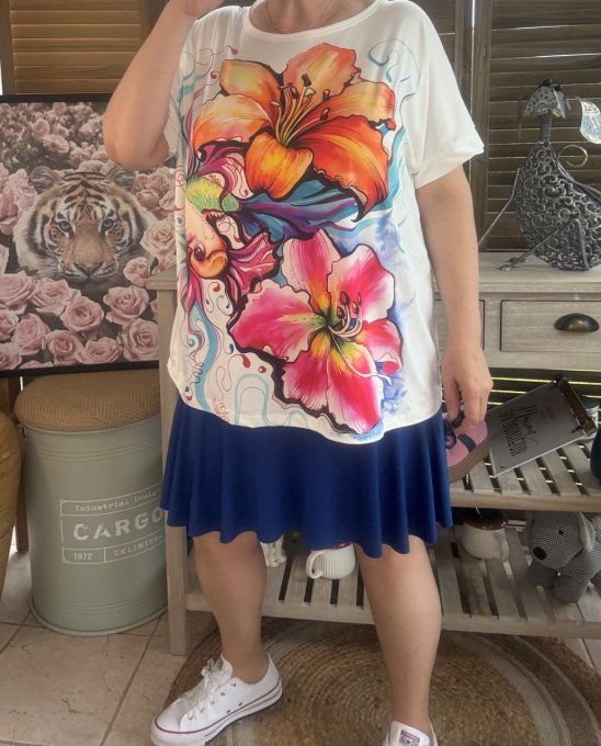 Top ample blanc Les Fleurs exotiques du 38 au 48/50