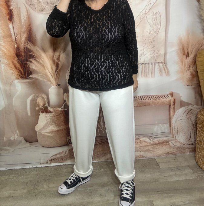 pantalon façon jogg blanc boutons dorés + ceinture confort  ++++ du 38 au 50 