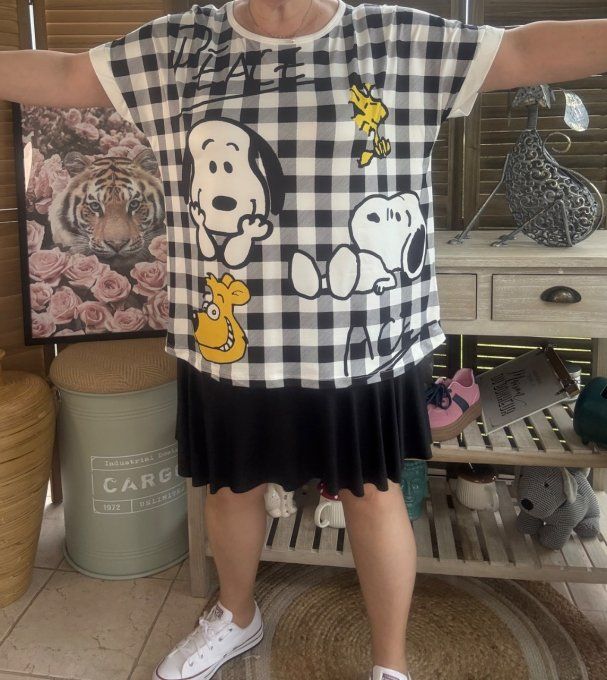 Top ample carreaux blanc Snoopy & Woodstock du 38 au 48/50 