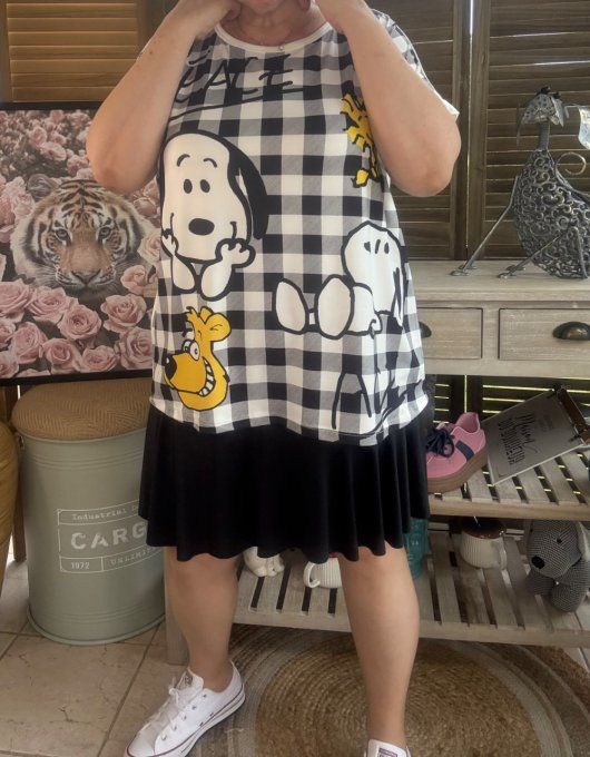 Top ample carreaux blanc Snoopy & Woodstock du 38 au 48/50 