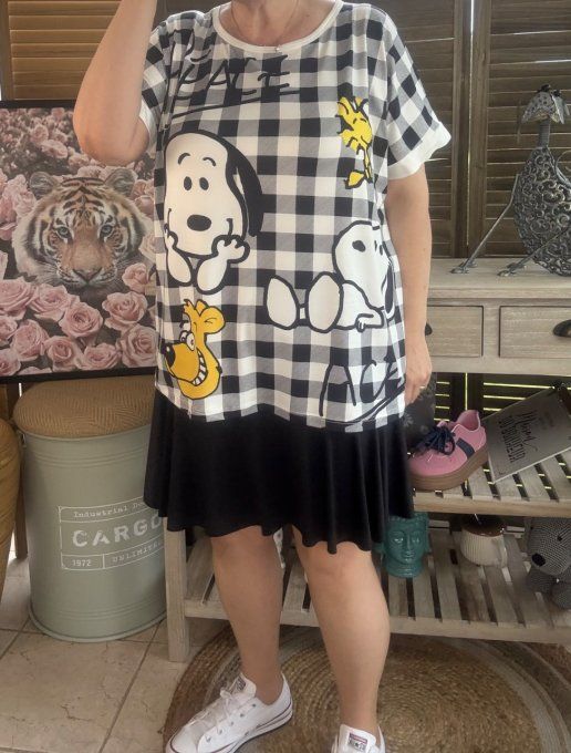 Top ample carreaux blanc Snoopy & Woodstock du 38 au 48/50 