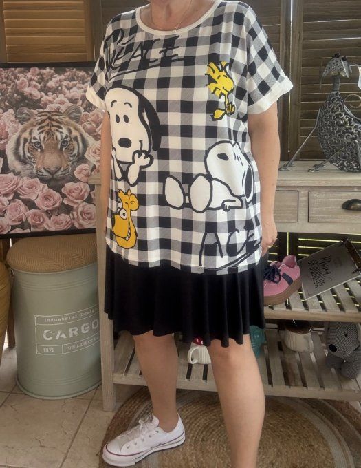 Top ample carreaux blanc Snoopy & Woodstock du 38 au 48/50 