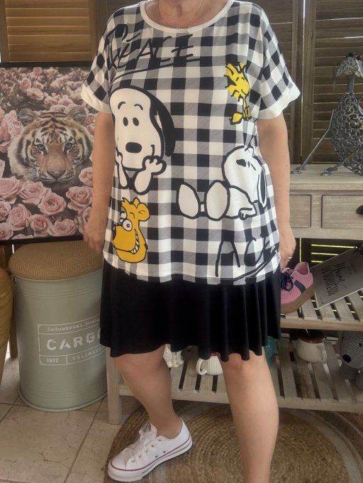 Top ample carreaux blanc Snoopy & Woodstock du 38 au 48/50 
