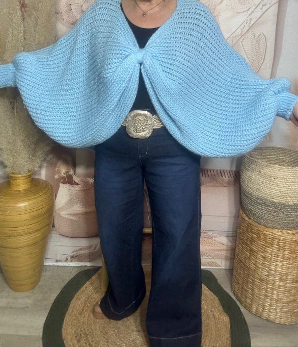 Pull ample façon Papillon manches chauve-souris bleu ciel douceur +++ du 42 au 58/60