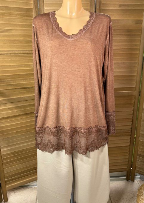Top dentelle / Sous-pull dit "Rouleau" Caramel manches longues qualité +++ du 40 au 52 
