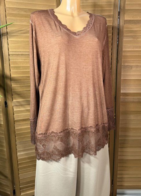 Top dentelle / Sous-pull dit "Rouleau" Caramel manches longues qualité +++ du 40 au 52 