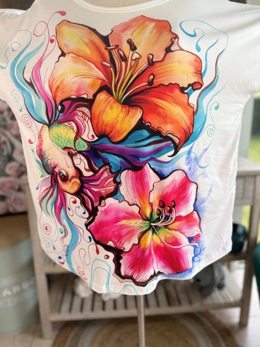 Top ample blanc Les Fleurs exotiques du 38 au 48/50