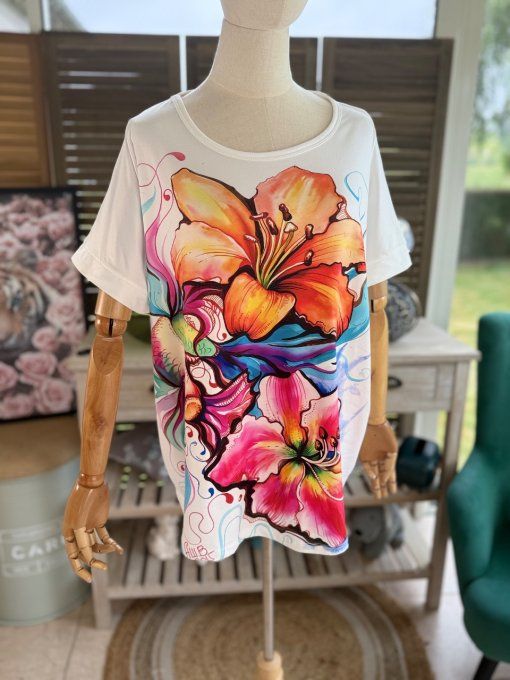 Top ample blanc Les Fleurs exotiques du 38 au 48/50