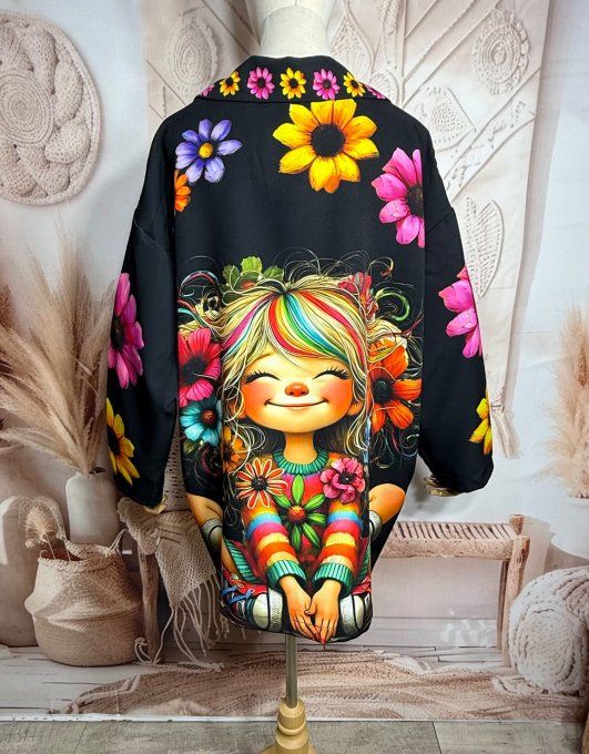 Veste blazer noire Hippie Rainbow Little Girl du 42 au 52 et même +