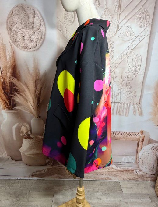 Veste blazer noire Modern Marylin Seventies Pop Bubbles du 42 au 52 et même + 