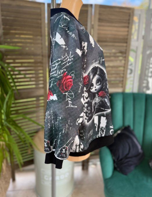 Blouson aspect laine noir grisé The Gothic Girl & Roses du 38 au 46 et même + 