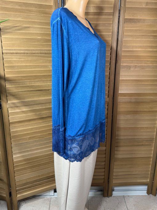 Top dentelle / Sous-pull dit "Rouleau" bleu Roy manches longues qualité +++ du 40 au 52