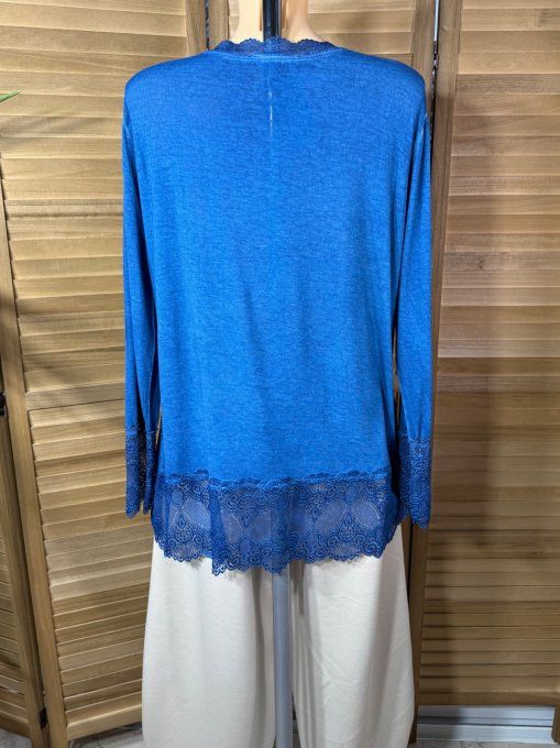 Top dentelle / Sous-pull dit "Rouleau" bleu Roy manches longues qualité +++ du 40 au 52