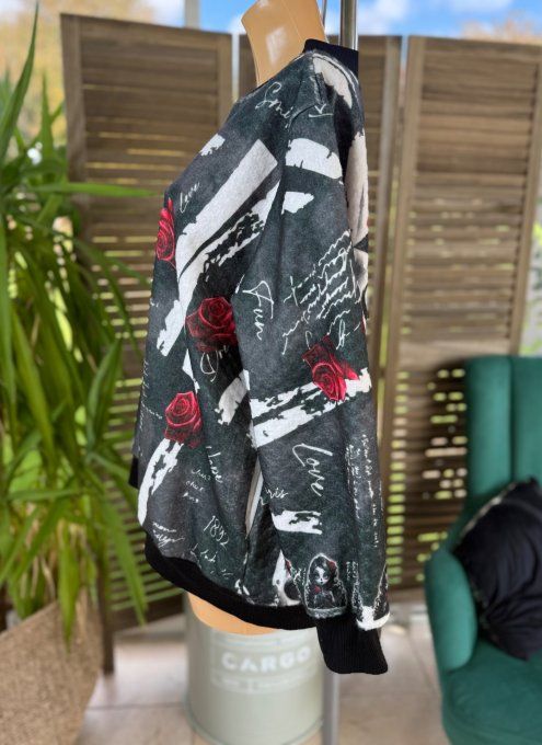 Blouson aspect laine noir grisé The Gothic Girl & Roses du 38 au 46 et même + 