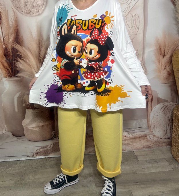 Top trapèze blanc manches longues Labubu du 42 au 56/58 