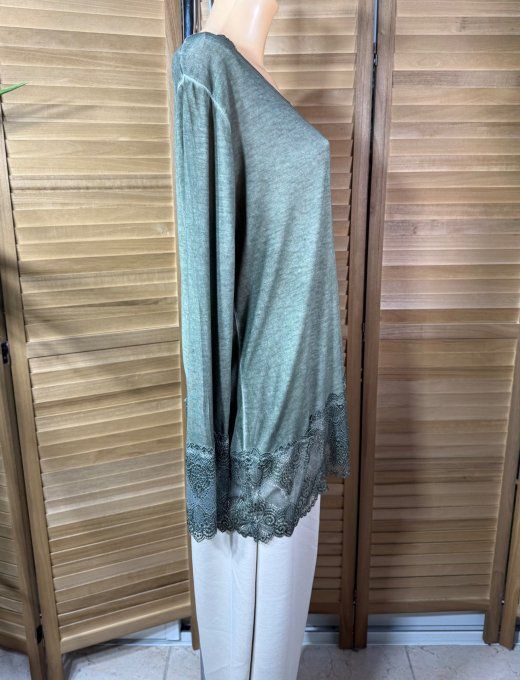 Top dentelle / Sous-pull dit "Rouleau" Kaki manches longues qualité +++ du 40 au 52