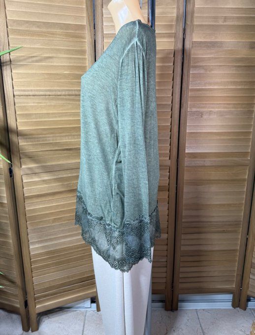 Top dentelle / Sous-pull dit "Rouleau" Kaki manches longues qualité +++ du 40 au 52