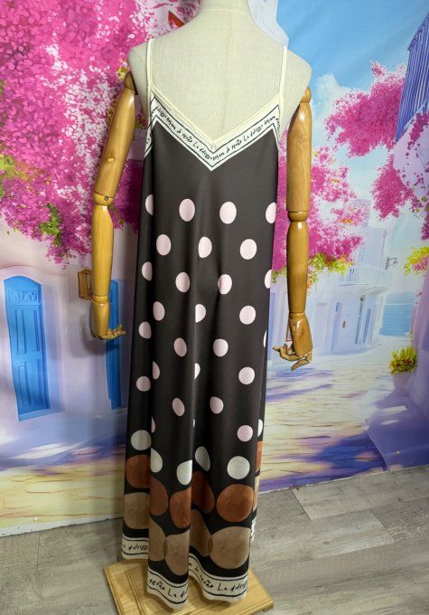 Robe trapèze longue fines bretelles soie Chocolat Bulles Rose Blanc Camel Terracotta du 36 au 44/46