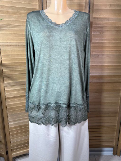 Top dentelle / Sous-pull dit "Rouleau" Kaki manches longues qualité +++ du 40 au 52