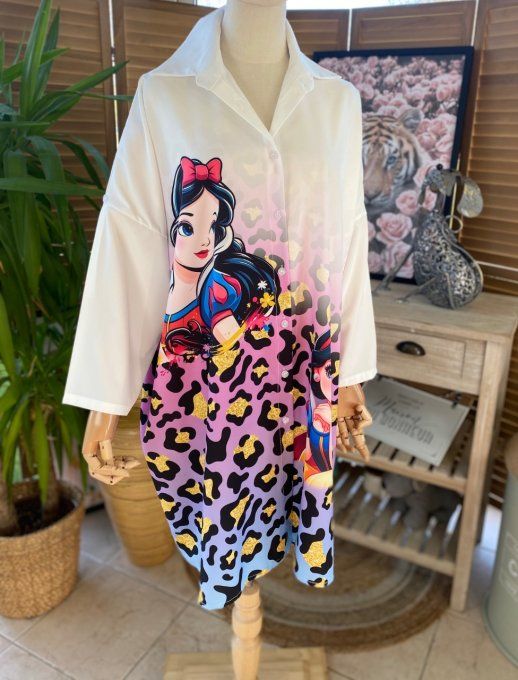 Robe chemise oversize Léopard multicolore Blanche-Neige du 42 au 52/54 