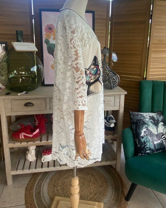Tunique ample dentelle blanche Les Chats aux Lunettes Coeurs du 40 au 50/52  