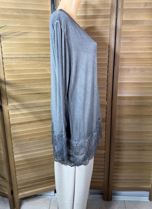 Top dentelle / Sous-pull dit "Rouleau" gris souris manches longues qualité +++ du 40 au 52 