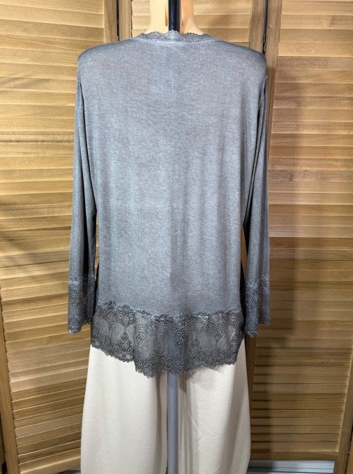 Top dentelle / Sous-pull dit "Rouleau" gris souris manches longues qualité +++ du 40 au 52 