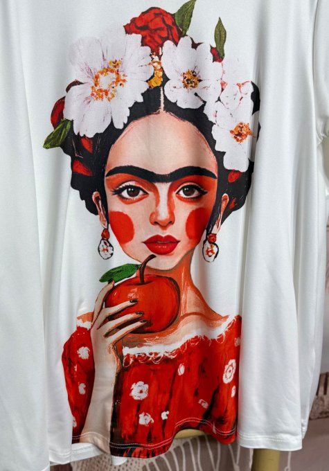 Lot de 2 Tops blancs manches longues Frida Kahlo du 42 au 56/58