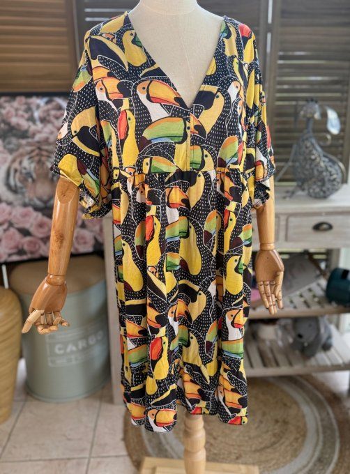 Robe trapèze courte Tropical Summer Vibes Toucans du 40 au 52 