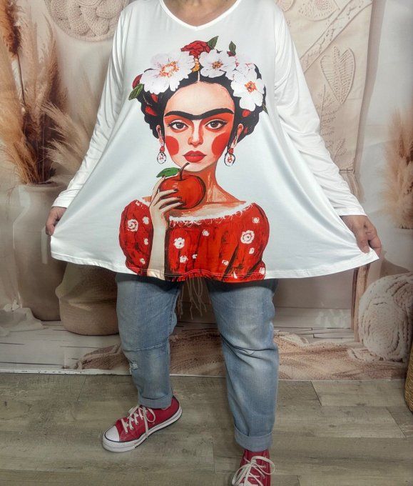 Lot de 2 Tops blancs manches longues Frida Kahlo du 42 au 56/58