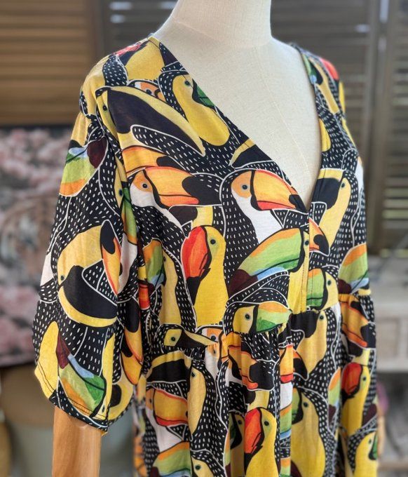 Robe trapèze courte Tropical Summer Vibes Toucans du 40 au 52 