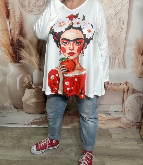 Lot de 2 Tops blancs manches longues Frida Kahlo du 42 au 56/58