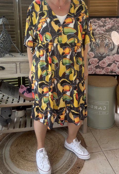 Robe trapèze courte Tropical Summer Vibes Toucans du 40 au 52 