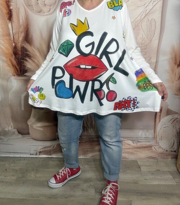 Lot de 2 Tops blancs manches longues Girl & Boy du 42 au 56/58