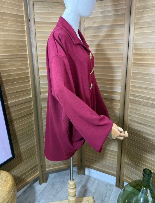Chemise ample Bordeaux asymétrique 3 broches dorées or du 40 au 50/52  