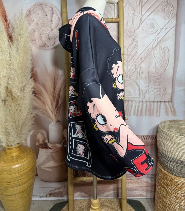Sweat à capuche ample noir Betty Boop Hollywood Pin up du 40 au 52/54 
