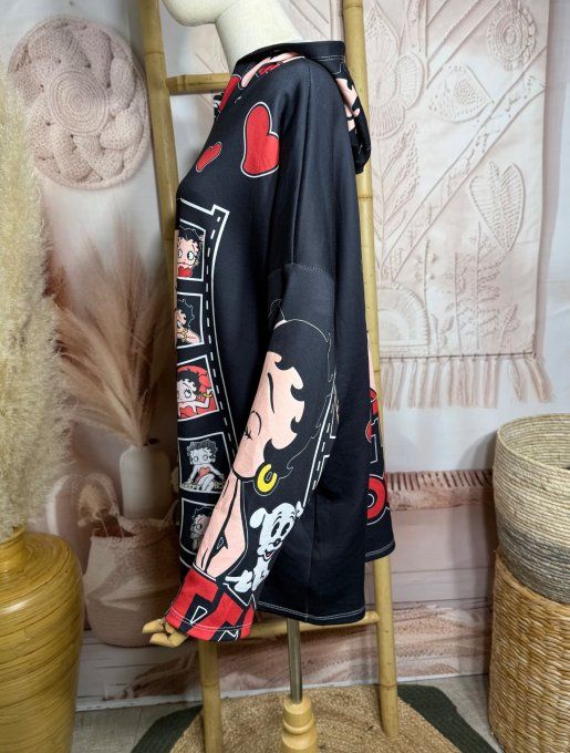 Sweat à capuche ample noir Betty Boop Hollywood Pin up du 40 au 52/54 